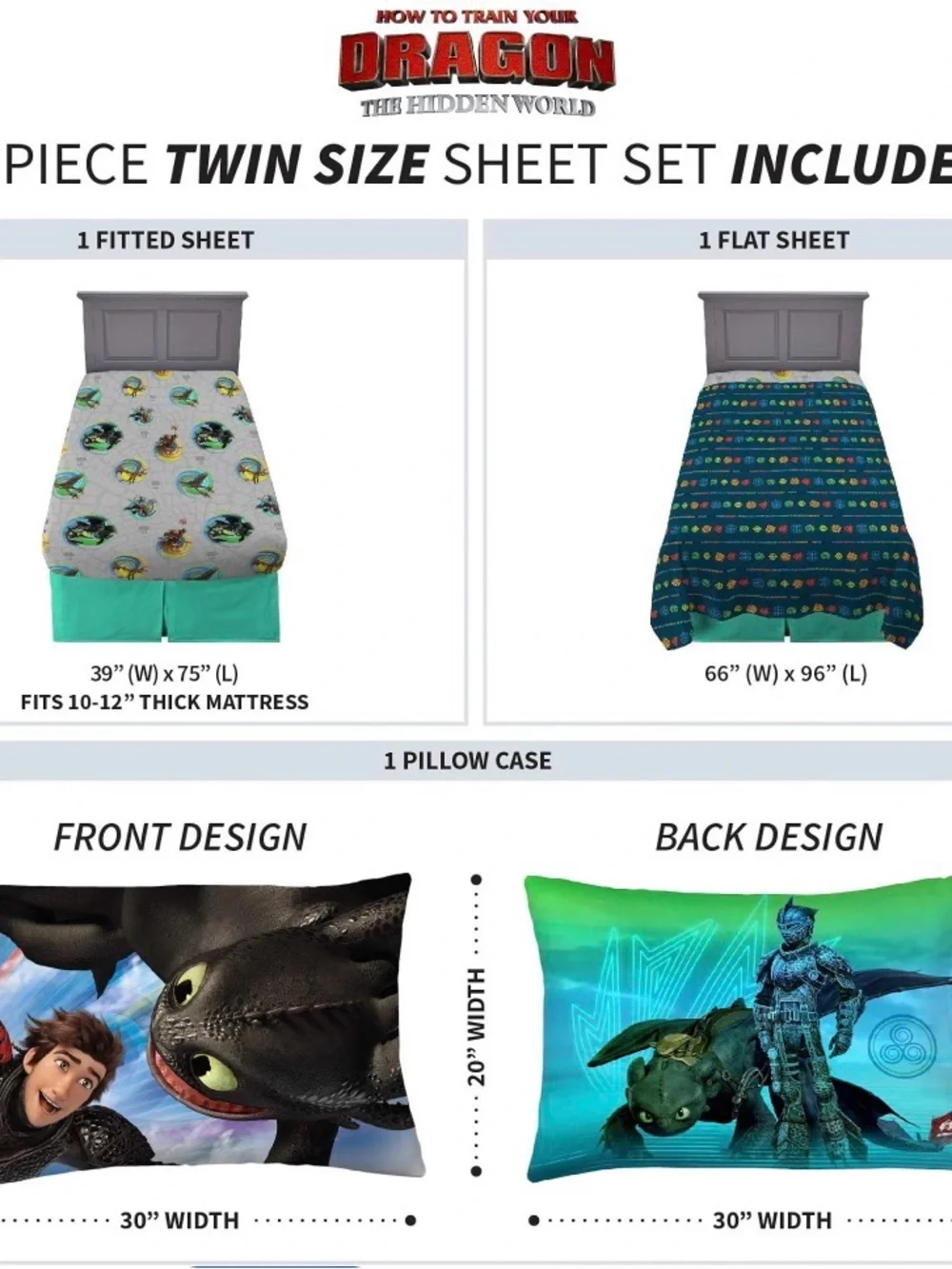 DreamWorks How to train your Dragon Twin Sheet set, NEW